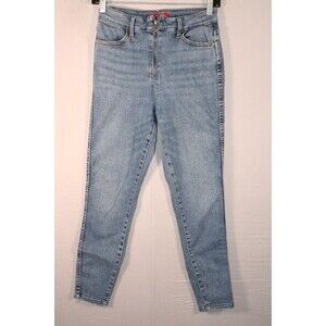 Guess Los Angeles Women’s Blue Skinny Jeans Zip Front Ankle Raw Hem Gold Logo